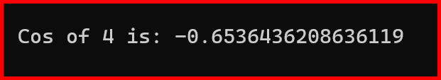 Picture showing the output of the math.cos function in python